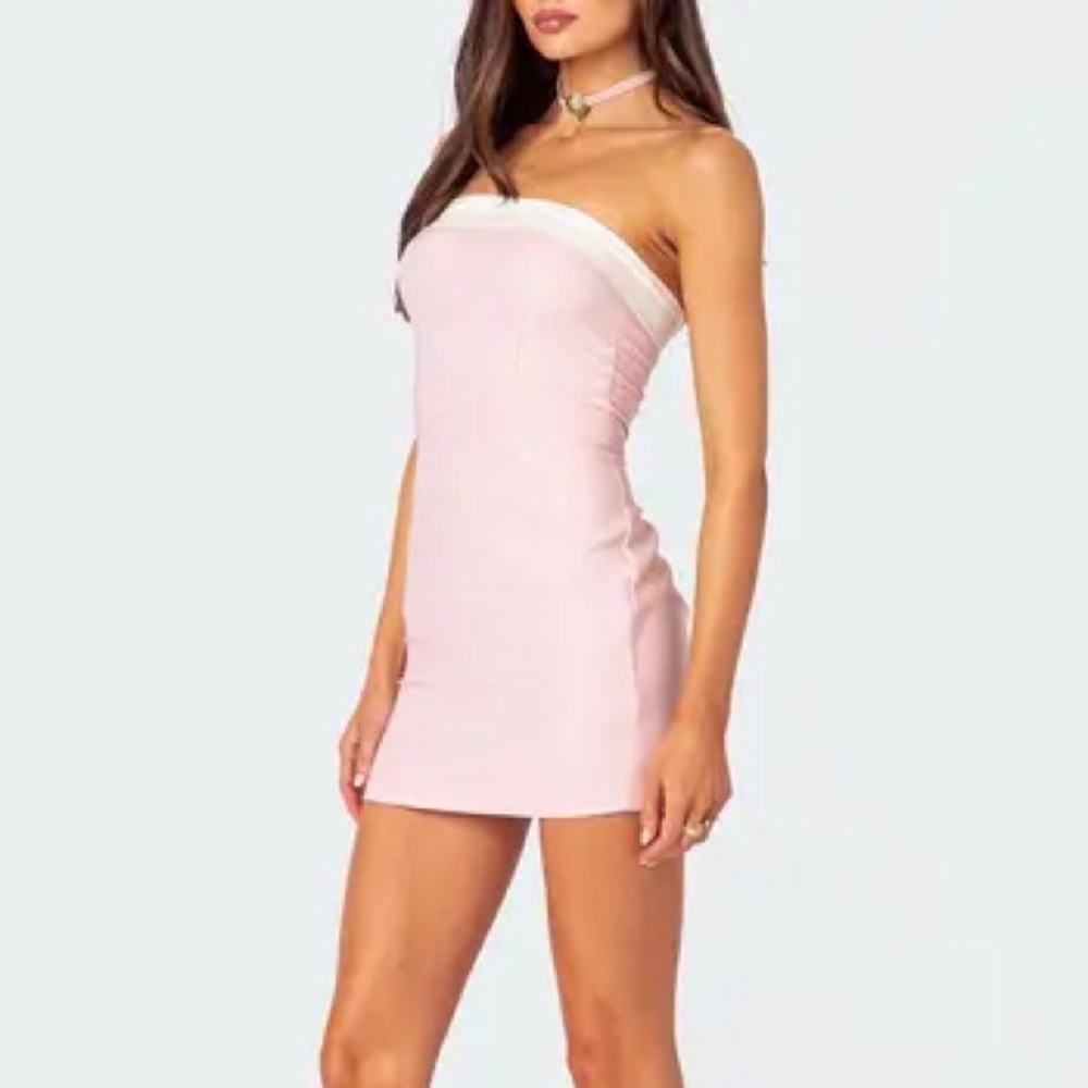 Pac Sun Edikted Strapless Pink Mini Dress with White accent